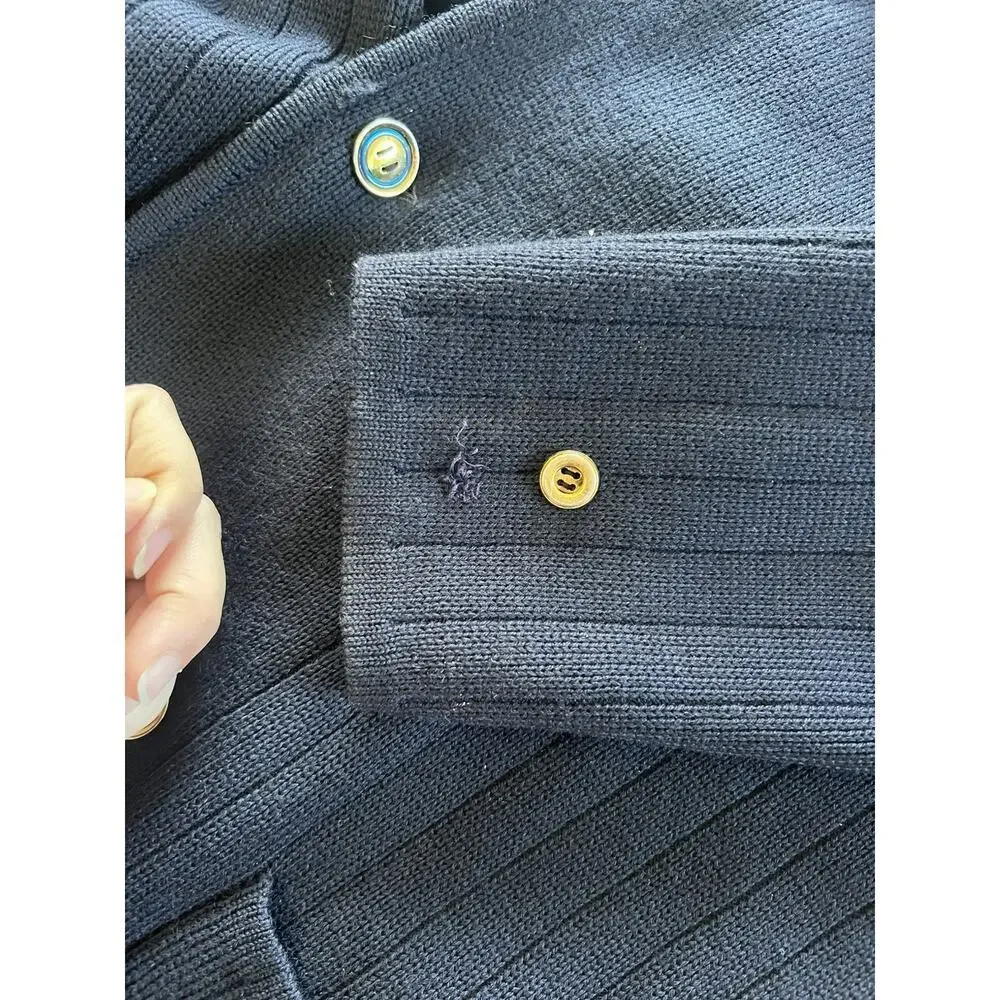 Vintage Navy Blue GUCCI Wool Double Breasted Knit Men Cardigan Sweater 50s 60's